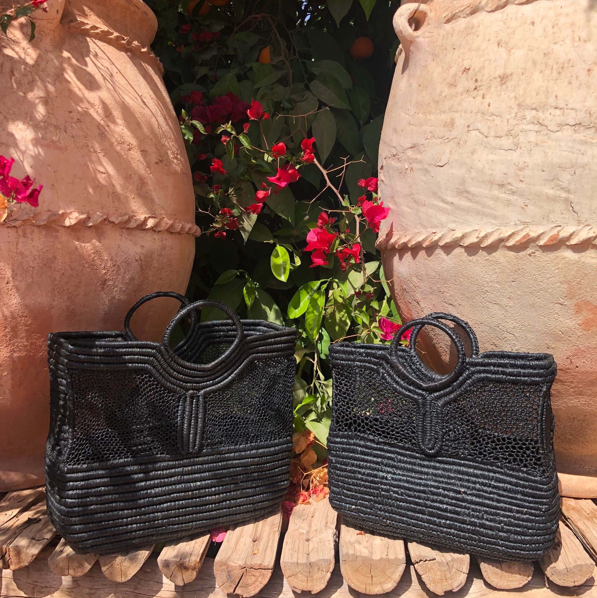 Panier rectangle en Raphia grand modèle noir